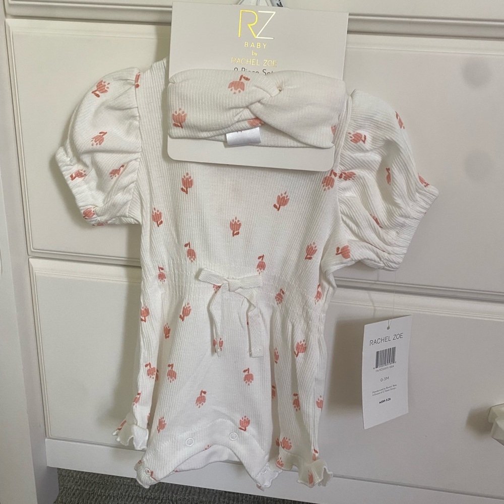 Rachel Zoe Cream Baby Romper and Headband Set